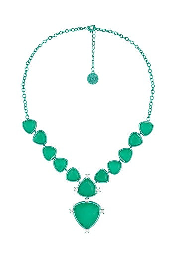 Gold Plated Green Doublet Stone & CZ Collar Necklace