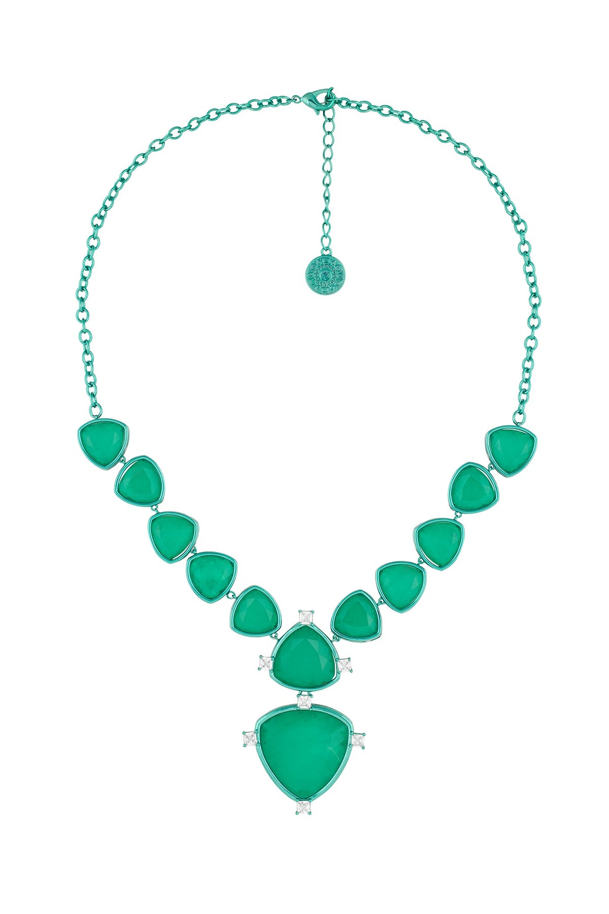 Gold Plated Green Doublet Stone & CZ Collar Necklace