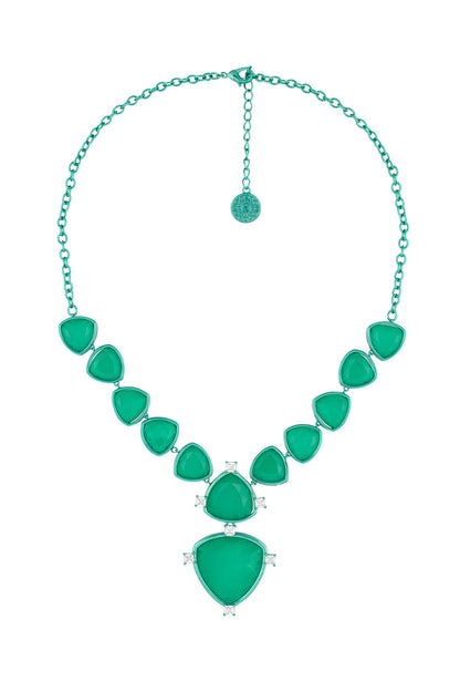 Gold Plated Green Doublet Stone & CZ Collar Necklace