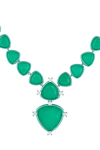 Gold Plated Green Doublet Stone & CZ Collar Necklace