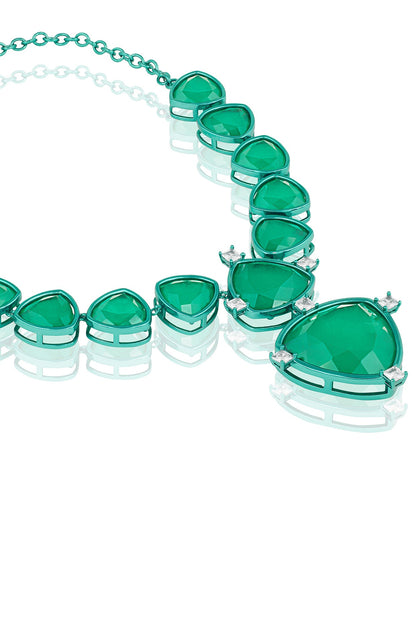 Gold Plated Green Doublet Stone & CZ Collar Necklace