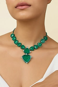 Gold Plated Green Doublet Stone & CZ Collar Necklace
