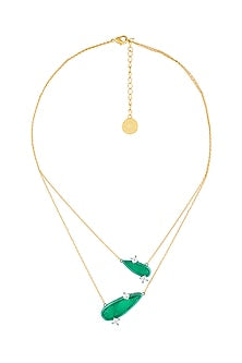 Gold Plated Green Doublet Stone & CZ Layered Pendant Necklace