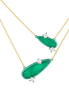 Gold Plated Green Doublet Stone & CZ Layered Pendant Necklace