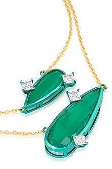Gold Plated Green Doublet Stone & CZ Layered Pendant Necklace