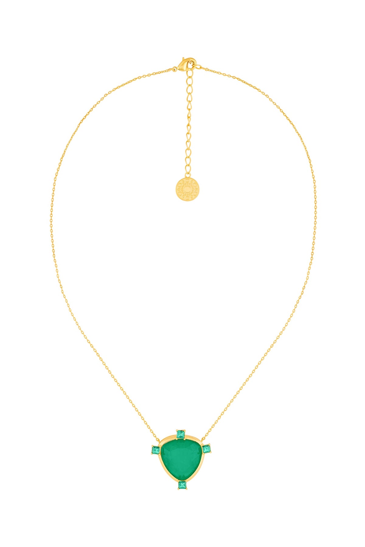 Gold Plated Green Doublet Stone & CZ Layered Pendant Necklace