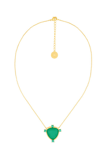Gold Plated Green Doublet Stone & CZ Layered Pendant Necklace
