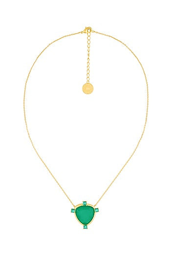 Gold Plated Green Doublet Stone & CZ Layered Pendant Necklace