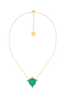 Gold Plated Green Doublet Stone & CZ Layered Pendant Necklace