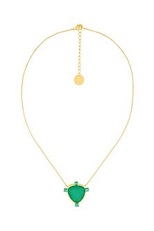 Gold Plated Green Doublet Stone & CZ Layered Pendant Necklace