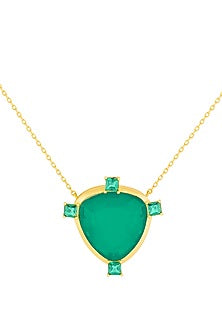 Gold Plated Green Doublet Stone & CZ Layered Pendant Necklace
