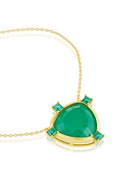 Gold Plated Green Doublet Stone & CZ Layered Pendant Necklace