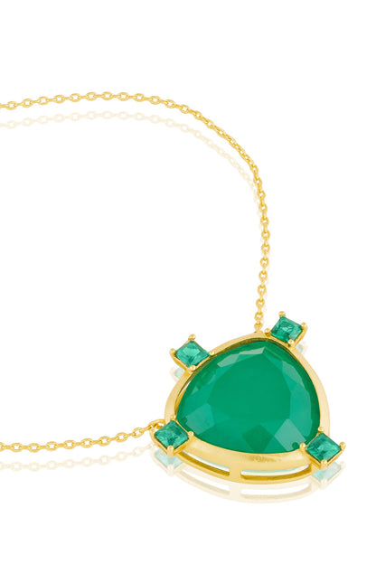 Gold Plated Green Doublet Stone & CZ Layered Pendant Necklace