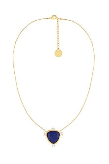 Gold Plated Blue Doublet Stone & CZ Layered Pendant Necklace