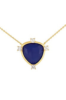 Gold Plated Blue Doublet Stone & CZ Layered Pendant Necklace