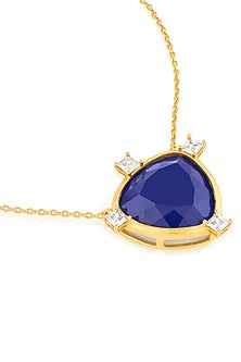 Gold Plated Blue Doublet Stone & CZ Layered Pendant Necklace