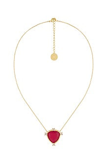 Gold Plated Red Doublet Stone & CZ Layered Pendant Necklace