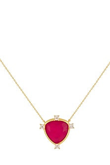 Gold Plated Red Doublet Stone & CZ Layered Pendant Necklace