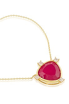 Gold Plated Red Doublet Stone & CZ Layered Pendant Necklace