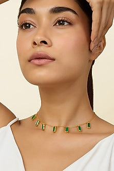 Gold Plated Green Doublet Stone Choker Necklace
