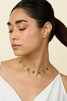 Gold Plated Green Doublet Stone Choker Necklace