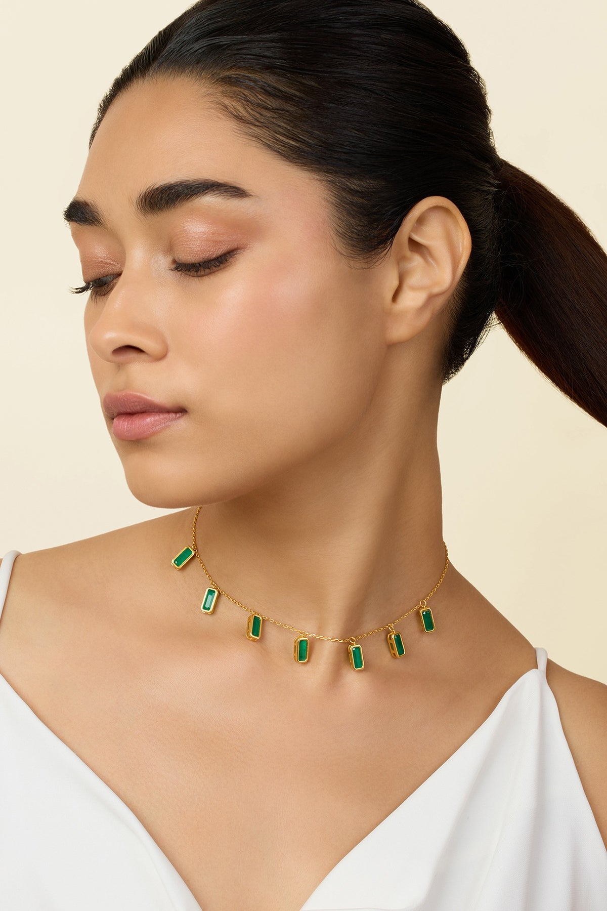 Gold Plated Green Doublet Stone Choker Necklace