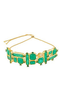 Gold Plated Green Doublet Stone & CZ Choker Necklace
