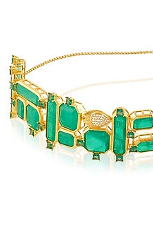 Gold Plated Green Doublet Stone & CZ Choker Necklace