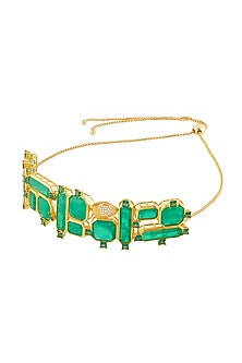 Gold Plated Green Doublet Stone & CZ Choker Necklace