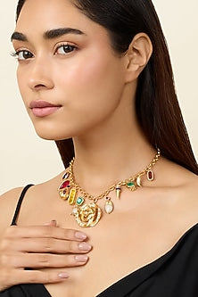 Gold Plated Gemstone Charm Necklace