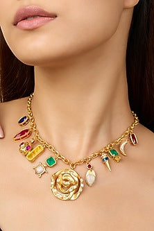 Gold Plated Gemstone Charm Necklace