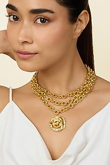 Gold Plated Mirror Rose Layered Pendant Necklace