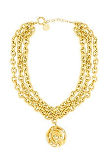 Gold Plated Mirror Rose Layered Pendant Necklace