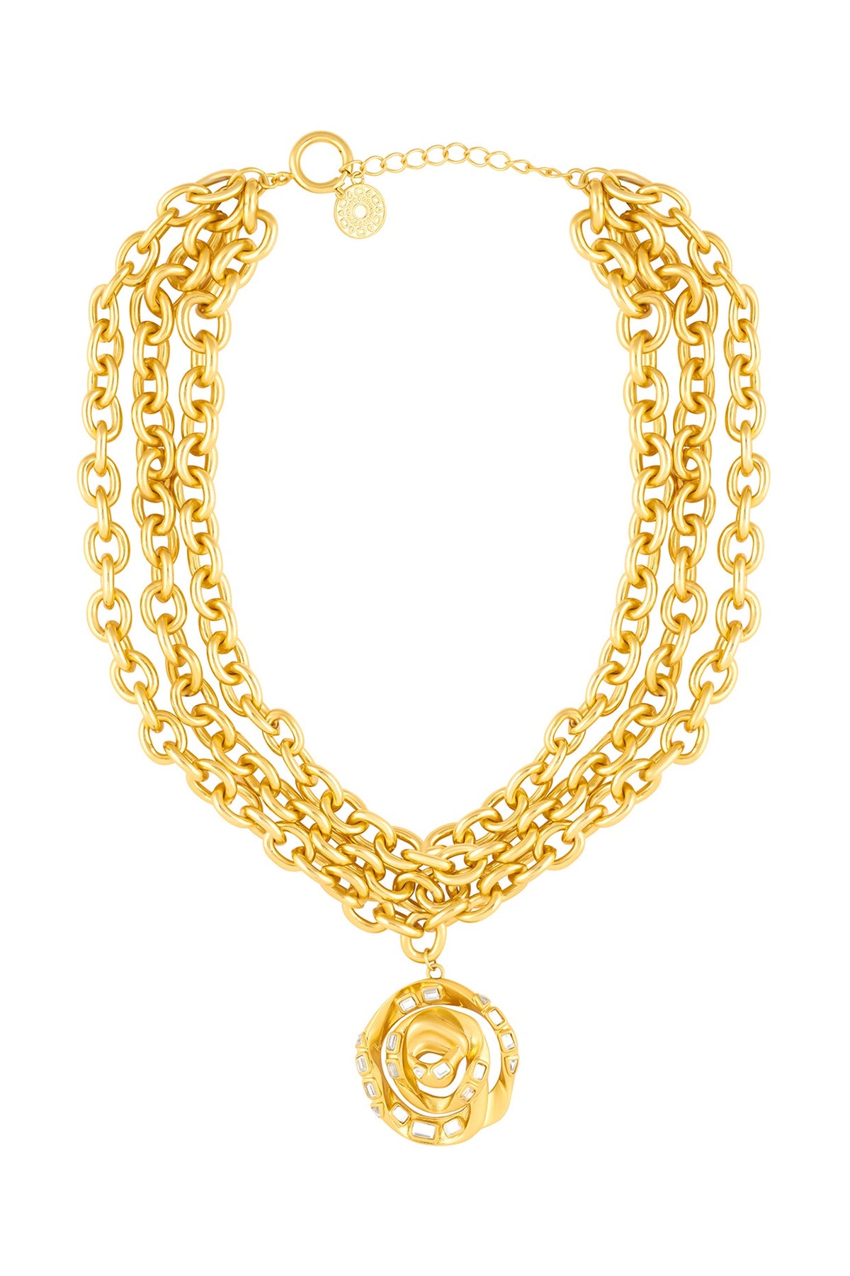 Gold Plated Mirror Rose Layered Pendant Necklace