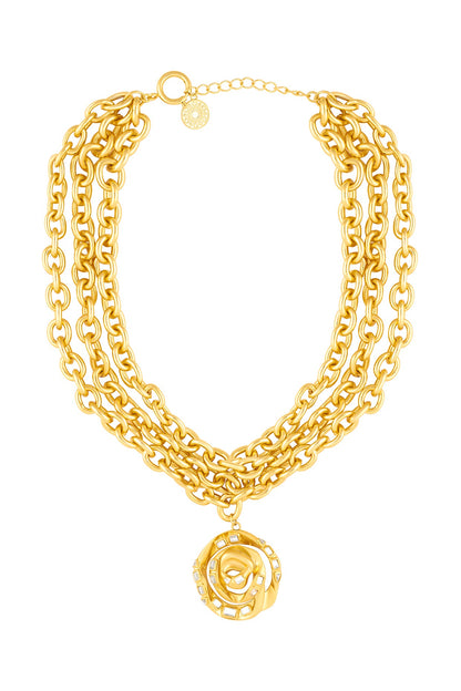 Gold Plated Mirror Rose Layered Pendant Necklace