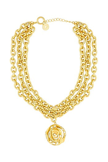 Gold Plated Mirror Rose Layered Pendant Necklace