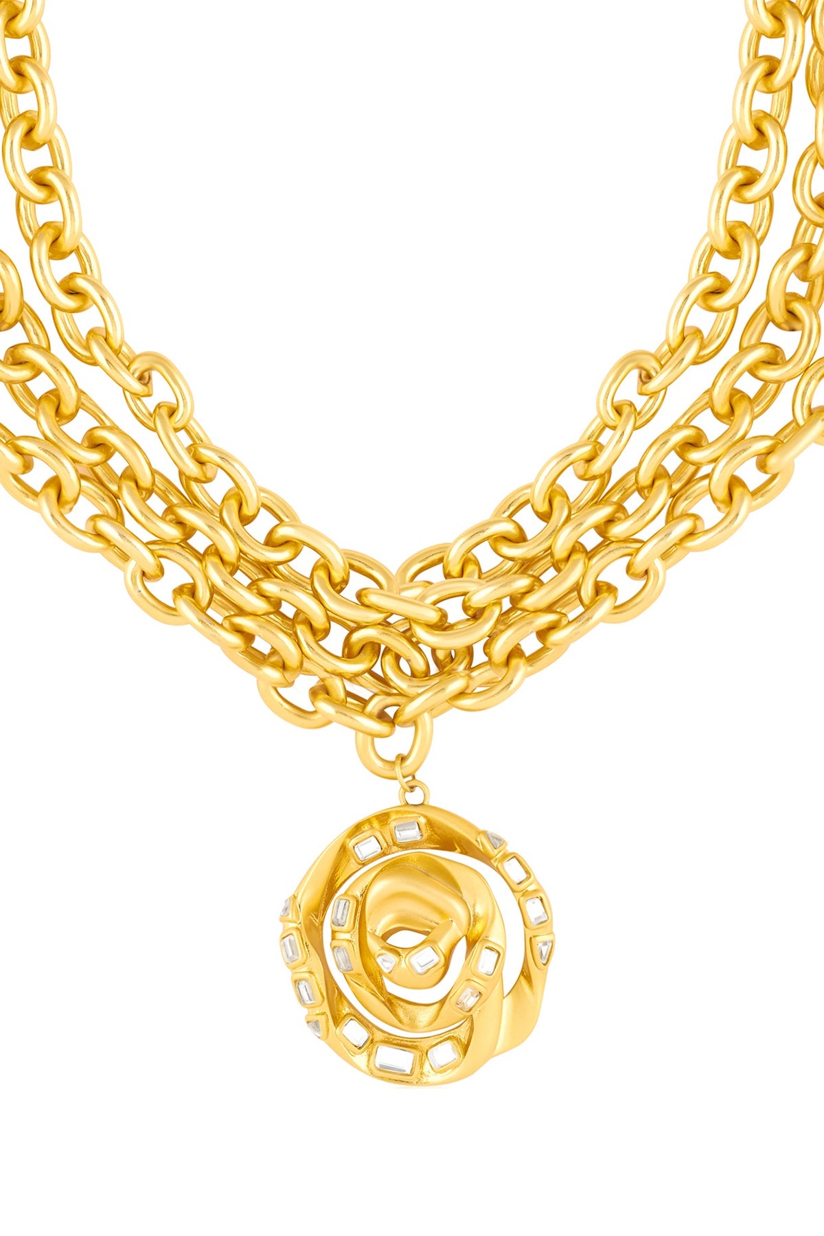 Gold Plated Mirror Rose Layered Pendant Necklace