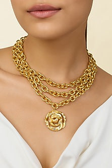 Gold Plated Mirror Rose Layered Pendant Necklace
