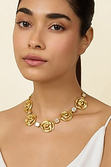Gold Plated Mirror Rose Collar Necklace
