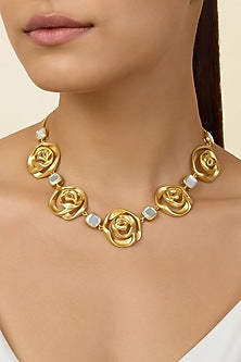 Gold Plated Mirror Rose Collar Necklace