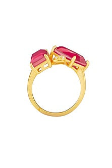 Gold Plated Red Doublet Stone & Amethyst Rosette Ring