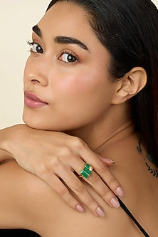 Gold Plated Green Doublet Stone & CZ Ring
