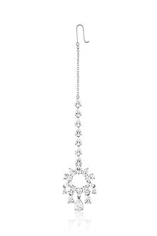 White Rhodium Finish Crystal Zirconia Maangtikka