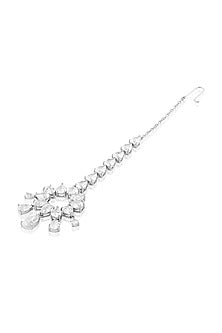 White Rhodium Finish Crystal Zirconia Maangtikka