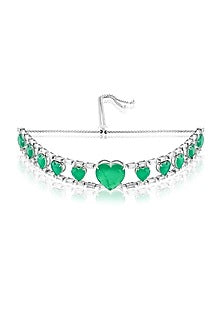 White Rhodium Finish Crystal Zirconia & Emerald Stone Choker Necklace
