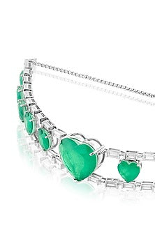 White Rhodium Finish Crystal Zirconia & Emerald Stone Choker Necklace