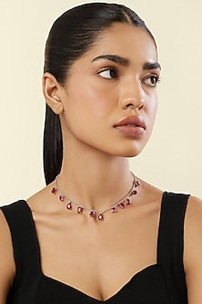 White Rhodium Finish Ruby Doublet Stone Choker Necklace
