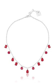 White Rhodium Finish Ruby Doublet Stone Choker Necklace