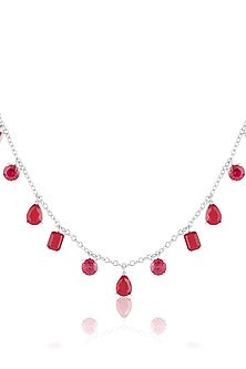 White Rhodium Finish Ruby Doublet Stone Choker Necklace