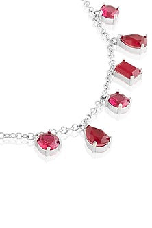 White Rhodium Finish Ruby Doublet Stone Choker Necklace